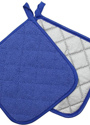Cotton Pot Holders Cotton Made Machine Washable Heat Resistant Everyday Kitchen Basic Terry Pot Holder, Hot Pads, Trivet for Cooking and Baking Set of 4 (Dark Blue)