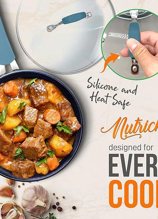 NutriChef NCCW11BL Nonstick Cookware Excilon |Home Kitchen Ware Pots & Pan Set with Saucepan, Frying Pans, Cooking Pots, Lids, Utensil PTFE/PFOA/PFOS free, 11 Pcs, Blue