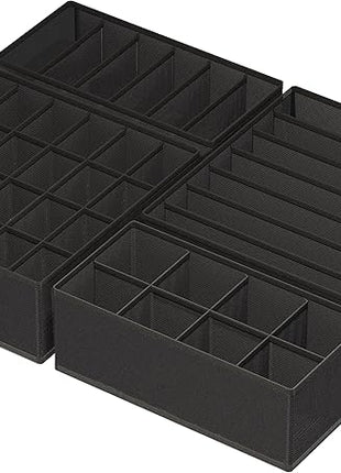 Simple Houseware 4-Pack Drawer Organizer Set - Closet Dividers for Underwear, Socks, Bras, Scarves, Ties - Foldable Non-Woven Storage Boxes, Black