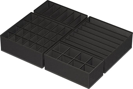 Simple Houseware 4-Pack Drawer Organizer Set - Closet Dividers for Underwear, Socks, Bras, Scarves, Ties - Foldable Non-Woven Storage Boxes, Black