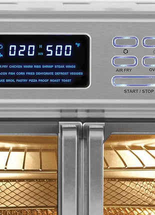 Kalorik MAXX Air Fryer Oven, 26 Quart 10-in-1 Countertop Toaster Oven & Air Fryer Combo - Fry, Bake, Roast, Rotisserie, & More, Large Glass French Doors & 9 Accessories, 1700-Watts, Stainless Steel