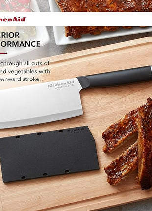 KitchenAid Classic Cleaver Knife with Custom Fit Blade Cover, 6 inch, Sharp Kitchen Knife, High Carbon Japanese Stainless Steel Blade, Meat Cleaver, Black