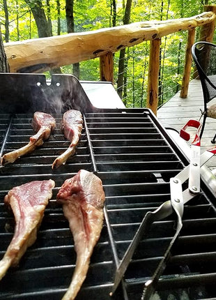 Shark BBQ Steak Grill Tongs - 17 inch Red. Professional outdoor grilling utensil. Long reach Barbeque Grilling Tongs. Ideal for steak, fish, burger, and sausage