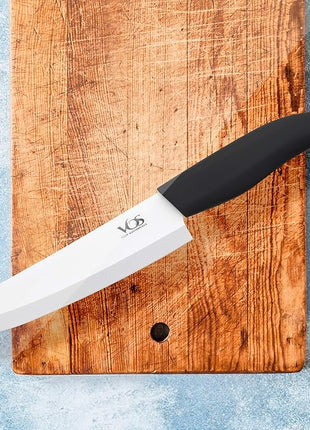 Vos Ceramic Knife Set with Peeler, Ceramic Knives Set For Kitchen, Ultra Sharp Kitchen Knife Set with Covers, 3" 4" 6" Paring, Utility & Chef Knife, Lightweight, Dishwasher safe (Black Handle)