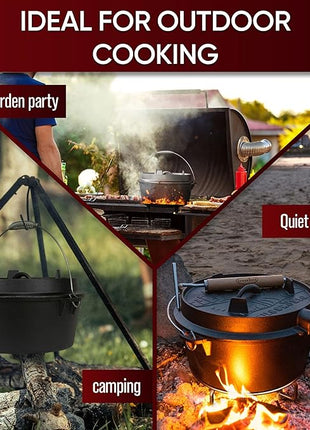 Pre-Seasoned Dutch Oven Set - 5 Quart Cast Iron Dutch Oven Pot with Lid, Fire Pot without Feet for Bread Baking & Cooking - Includes 2-in-1 Lid Lifter, Brush & Recipe Book [for 1-3 People]