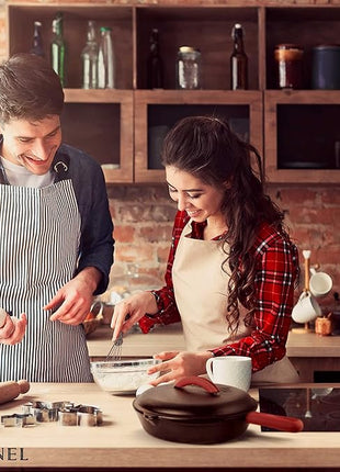 Cast Iron Skillet Set with Lids - 10"+12"-inch Pre-Seasoned Covered Frying Pan Set + Silicone Handle and Lid Holders + Scraper/Cleaner - Use Indoor/Outdoor, Oven, Stovetop, Fire, BBQ Kitchen Cookware