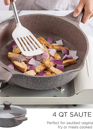 Country Kitchen Non-Stick Cast Aluminum Cookware Set - Durable Kitchen Cookware for Everyday Cooking, Chocolate Brown, 6 Pc.