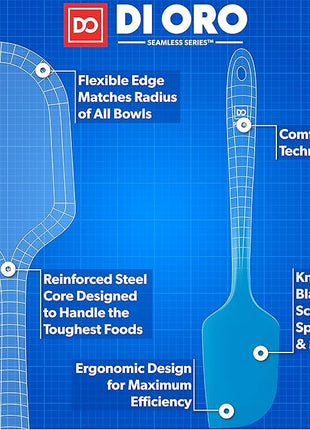 DI ORO Silicone Spatula - 600°F Heat-Resistant Rubber Kitchen Spatula for Baking, Scraping, & Mixing - BPA Free Nonstick Cookware Safe Flexible Utensil for Cooking - Seamless & Dishwasher Safe (Blue)