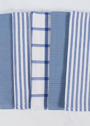 KAF Home Premium Kitchen Towels (18" x 28"), Large 100% Cotton, Flat & Terry Absorbent Dish Towel Set (Blue, 18 x 28-6 Pack)