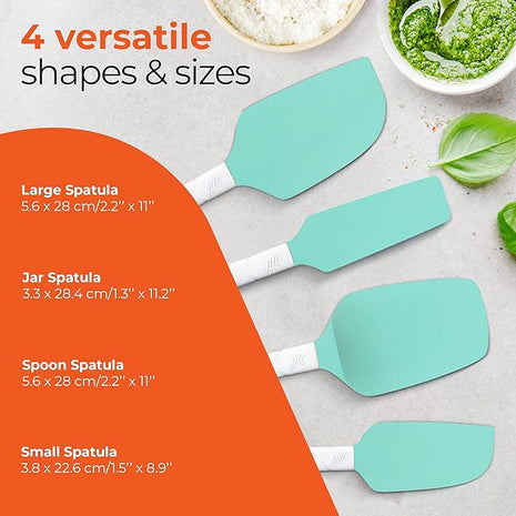 M KITCHEN Silicone Spatula Set - Heat Resistant & BPA Free - 4 Piece Nonstick Rubber Spatulas, Spoonula, Jar Scraper for Cooking, Baking, Mixing, Frosting - Dishwasher Safe Kitchen Utensils