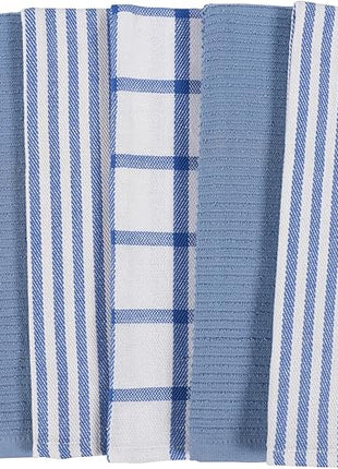 KAF Home Premium Kitchen Towels (18" x 28"), Large 100% Cotton, Flat & Terry Absorbent Dish Towel Set (Blue, 18 x 28-6 Pack)