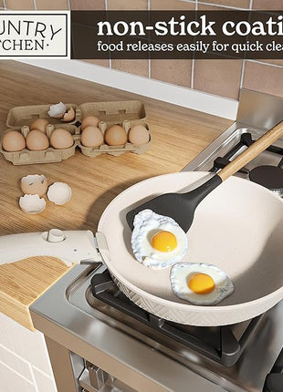 Country Kitchen Cookware Set with Removable Handle, Oven & RV Safe Pots and Pans Set, Cream Rhombus, Original