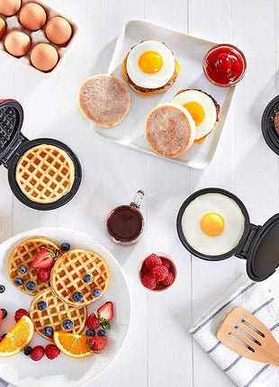 DASH Mini Waffle Maker + Grill + Griddle, 3 in 1 Pack - Red/Aqua/White