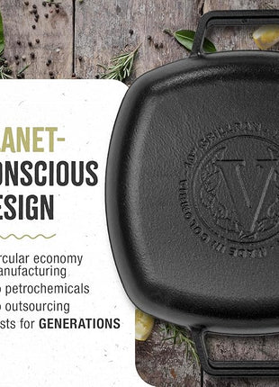 Victoria Cast Iron Square Grill Pan with Double Loop Handles, Made in Colombia, 10 Inches