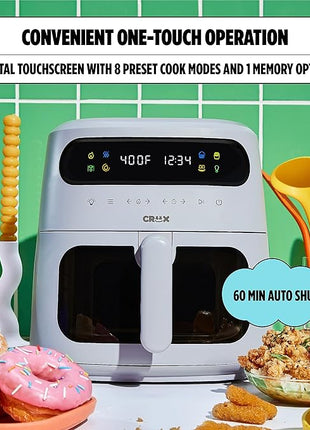 CRUX x Marshmello 8.0 QT Digital Air Fryer with TurboCrisp Technology, Touch Screen Temperature Control, Timer and Auto Shut-off, Fully Programmable, White