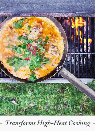 Merten & Storck Pre-Seasoned Carbon Steel 12” Frying Pan Skillet, Use on Induction, Stove and Grill, Durable, Even-Heating, for Searing, Grilling, Oven Use, and Campfire, Indoor/Outdoor