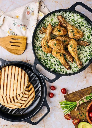 Victoria 6-Quart Cast Iron Combo Cooker, Combination Dutch Oven and Skillet, Made in Colombia, 2-Piece Set