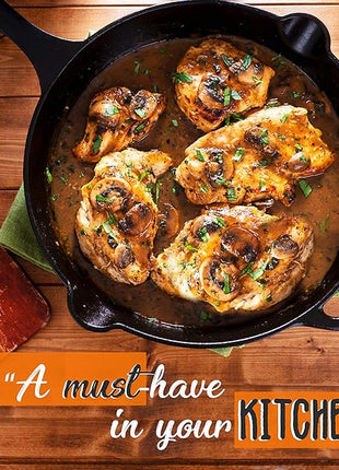 NutriChef 3pc Cast Iron Skillet Set - Nonstick Pans with Drip Spout, Silicone Handles, For All Cooktops