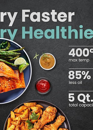 Chefman TurboX 4-in-1 Air Fryer, 5-Quart Airfryer for Extra Crispy Chicken, Fries, Wings, and More, Air Fry, Bake, Reheat, and Frozen Functions, Digital Touch Controls, Dishwasher Safe - Gray