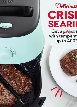 DASH Tasti-Crisp™ Electric Air Fryer Oven, 6 Qt. Family Size, Aqua – Compact Air Fryer with Large Basket for Healthier Food in Minutes, Ideal for Small Spaces - Auto Shut Off, Analog, 1700-Watt