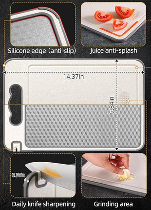 Stainless Steel Cutting Board for Kitchen, Non Toxic Large Chopping Board Double Sided Non-slip Scratch-resistant Mesh Design with Juice Groove Food-Grade Wheat Straw PP 15×10 In Easy to Clean