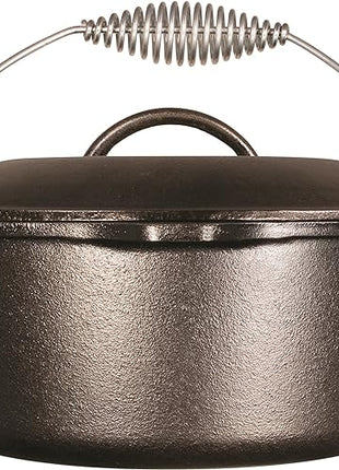 Lodge 5 Quart Pre-Seasoned Cast Iron Dutch Oven with Lid - Wire Bail Handle for Easy Transfer from Cooking Surface to Table - Use in the Oven, on the Stove, on the Grill or over the Campfire - Black