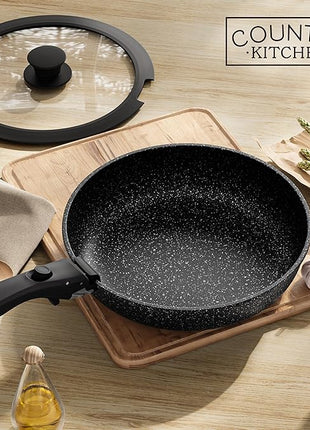 Country Kitchen Cookware Set with Removable Handle, Oven & RV Safe Pots and Pans Set, Black, Original