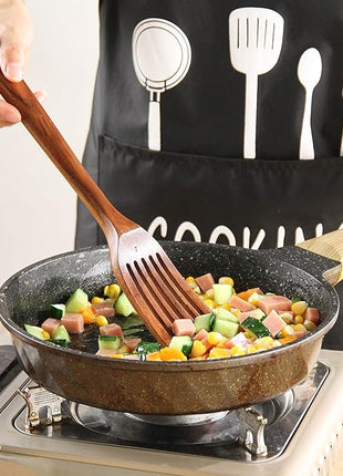 Wooden Kitchen Utensils Set with Holder, NAYAHOSE 9 Pcs Teak Wood Spoons for Cooking Spatula Set with Stainless Steel Storage Barrel