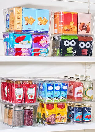 theaoo Clear Storage Bins with Lids Stackable - Large Plastic Containers for Pantry Organization and Storage - Perfect for Kitchen,Fridge,Laundry Room,Bathroom,Garage,Closet,Cabinet Organizer - 6 Pack