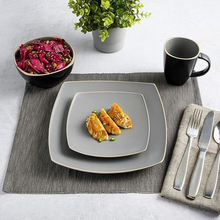 Gibson Elite Soho Lounge Dinnerware Set, Service for 4 (16pcs), Matte Gray