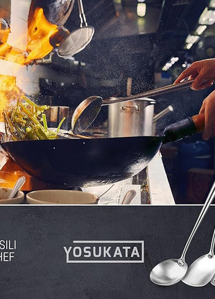 Yosukata 17" Wok Spatula and Ladle and Turner Spatula - Stainless Steel Cooking Utensils Set of 3-304 Stainless Steel Kitchen Utensils Set - Dishwasher Safe Wok Accessories - Cooking Tools
