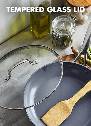 GreenPan Valencia Pro Hard Anodized Healthy Ceramic Nonstick 10" Frying Pan Skillet with Lid, PFAS-Free Cookware, Stainless Steel Handle, Induction Suitable, Dishwasher Safe, Oven Safe, Gray