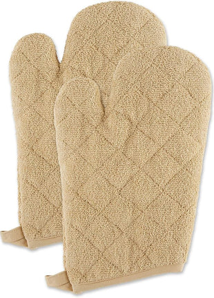 DII Basic Terry Collection 100% Cotton Quilted, Oven Mitt, Pebble, 2 Piece
