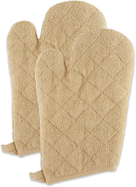 DII Basic Terry Collection 100% Cotton Quilted, Oven Mitt, Pebble, 2 Piece