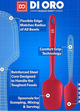 DI ORO Silicone Spatula Set - Rubber Kitchen Spatulas for Baking, Cooking, & Mixing - 600°F Heat-Resistant & BPA Free Silicone Scraper Spatulas for Nonstick Cookware - Dishwasher Safe (4pc, Red)