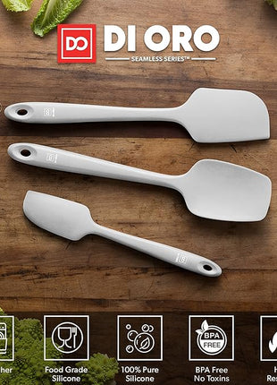 DI ORO Silicone Spatula Set - Rubber Kitchen Spatulas for Baking, Cooking, & Mixing - 600°F Heat-Resistant & BPA Free Silicone Scraper Spatulas for Nonstick Cookware - Dishwasher Safe (3pc, Stone)