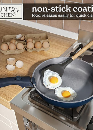 Country Kitchen Cookware Set with Removable Handle, Oven & RV Safe Pots and Pans Set, Denim, Original