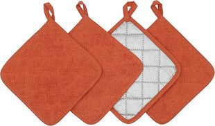 Cotton Pot Holders Cotton Made Machine Washable Heat Resistant Everyday Kitchen Basic Terry Pot Holder, Hot Pads, Trivet for Cooking and Baking Set of 4 (Orange)