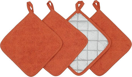 Cotton Pot Holders Cotton Made Machine Washable Heat Resistant Everyday Kitchen Basic Terry Pot Holder, Hot Pads, Trivet for Cooking and Baking Set of 4 (Orange)