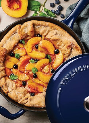 Tramontina Bestow Enameled Cast Iron Skillet with Lid, 10-inch Frying Pan, Blue