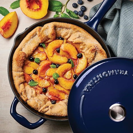 Tramontina Bestow Enameled Cast Iron Skillet with Lid, 10-inch Frying Pan, Blue