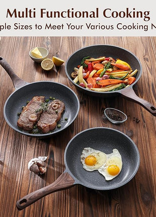 SENSARTE Nonstick Frying Pan Skillets, Swiss Granite Coating Omelette Pans, Healthy Cookware Chef's Pan, Free of Intentionally Added PFOA (9.5+11+12.5 Inch)