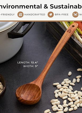 Wooden Ladle for Cooking, Soup Spoon Ladle – Teak Wooden Serving Spoon, 12.4″ Handle, Medium Scoop Size 2 oz – Eco Friendly, Natural and Sustainable