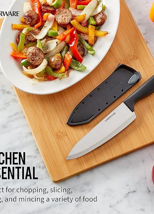 Farberware Edgekeeper 6-Inch Chef Knife with Self-Sharpening Blade Cover, High Carbon-Stainless Steel Kitchen Knife with Ergonomic Handle, Razor-Sharp Knife, Black