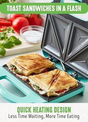GreenLife Pro Electric Panini Press Grill and Sandwich Maker, Healthy Ceramic Nonstick Plates,Easy Indicator Light, PFAS-Free, Turquoise