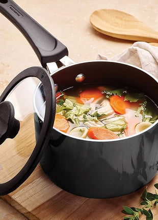 Tramontina Aluminum Non Stick 6-Piece Nesting Sauce Pan Set with Lids - Gray, Kitchen Nonstick Cookware Set, Dishwasher and Oven Safe