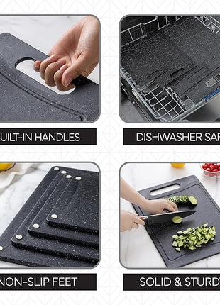 COOK WITH COLOR Non-Slip Cutting Board Set – Kitchen Essentials with Easy Grip Handle for Meat, Veggies, and Fruits, 4 Cutting Boards, Black