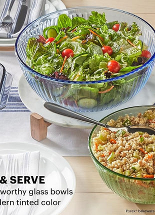 Pyrex Colors Tinted 3-PC, Unlidded Small/Medium/Large Glass Mixing Bowls, Nesting Space Saving Set of Bowls For Prepping and Baking, 1.3QT, 2.3QT & 4.5QT