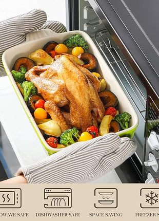 MALACASA Bakeware Set of 4, Porcelain Baking Pans Set for Oven, Casserole Dish, Ceramic Rectangular Baking Dish Lasagna Pans for Cooking Cake Kitchen, Green (9.4"/11.1"/12.2"/14.7"), Series BAKE.BAKE