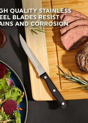 Chicago Cutlery Essentials 4-Piece Serrated Steak Knives, 4.5" Stainless Steel Blades for Effortless Cutting, For Home Kitchen and Professional Use